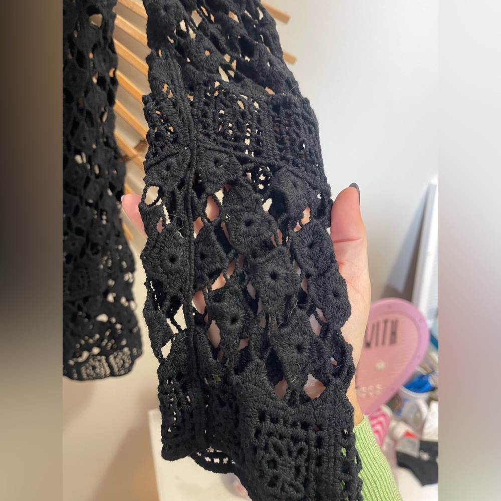 Vintage 90βs Black Crochet Open-Front Cardigan Boho Hippie Festival Whimsigoth - Picture 3 of 6